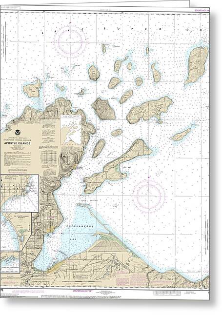 Nautical Chart-14973 Apostle Islands, Including Chequamegan Bay, Bayfield Harbor, Pikes Bay Harbor, La Pointe Harbor - Greeting Card