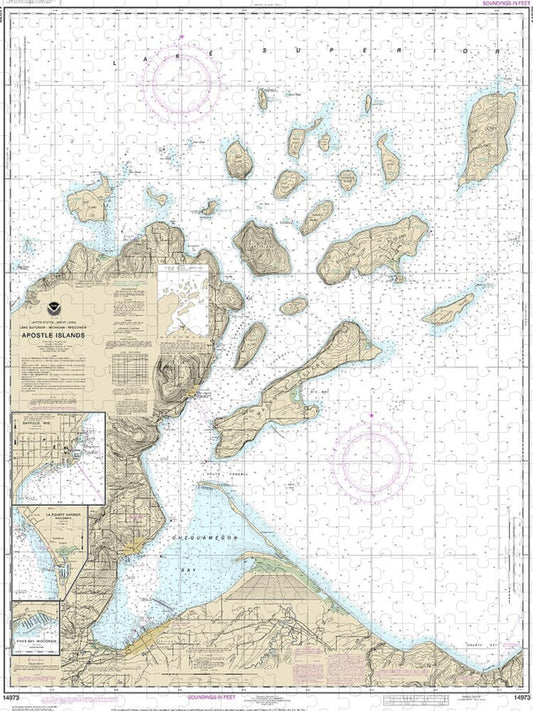 Nautical Chart-14973 Apostle Islands, Including Chequamegan Bay, Bayfield Harbor, Pikes Bay Harbor, La Pointe Harbor - Puzzle
