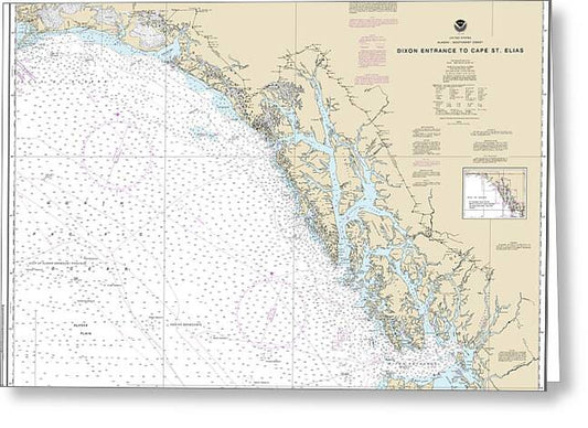 Nautical Chart-16016 Dixon Entrance-cape St Elias - Greeting Card