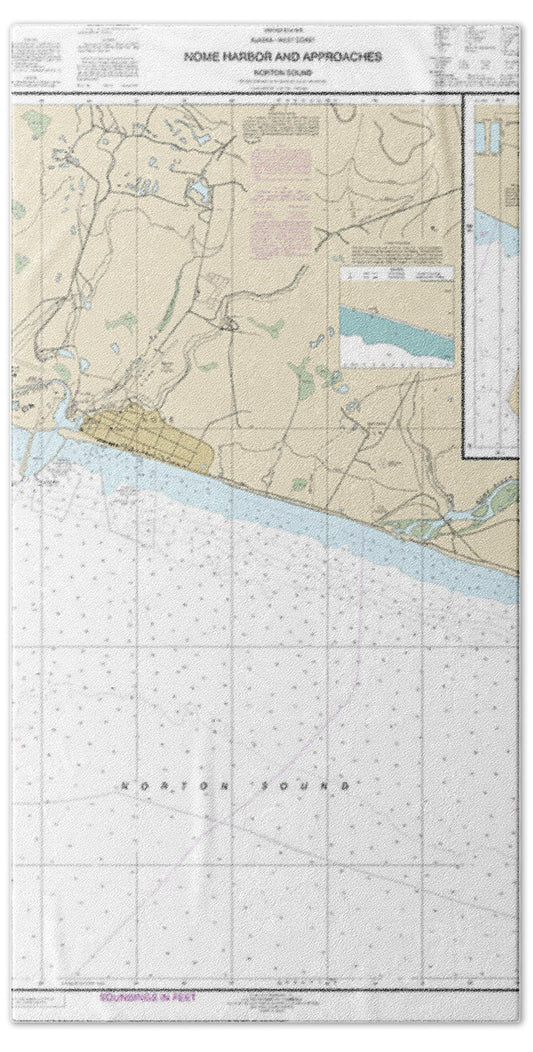Nautical Chart-16206 Nome Hbr-approaches, Norton Sound, Nome Harbor - Bath Towel