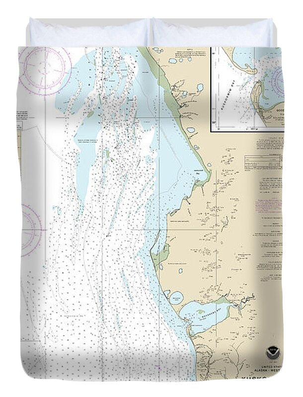 Nautical Chart-16300 Kuskokwim Bay, Goodnews Bay - Duvet Cover