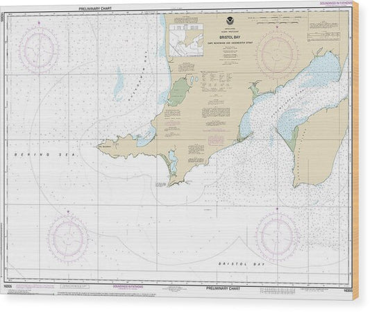 Nautical Chart-16305 Bristol Bay-cape Newenham-hagemeister Strait - Wood Print