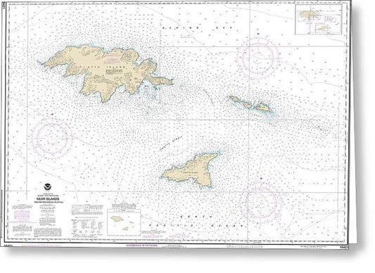 Nautical Chart-16421 Ingenstrem Rocks-attu Island - Greeting Card