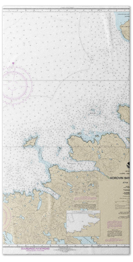 Nautical Chart-16487 Korovin Bay-wall Bay-atka Island, Martin Harbor - Beach Towel