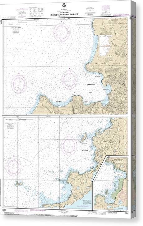 Nautical Chart-16511 Inanudak Bay-nikolski Bay, Umnak L, River-mueller Coves - Canvas Print