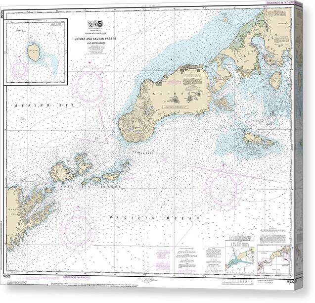 Nautical Chart-16520 Unimak-akutan Passes-approaches, Amak Island - Canvas Print
