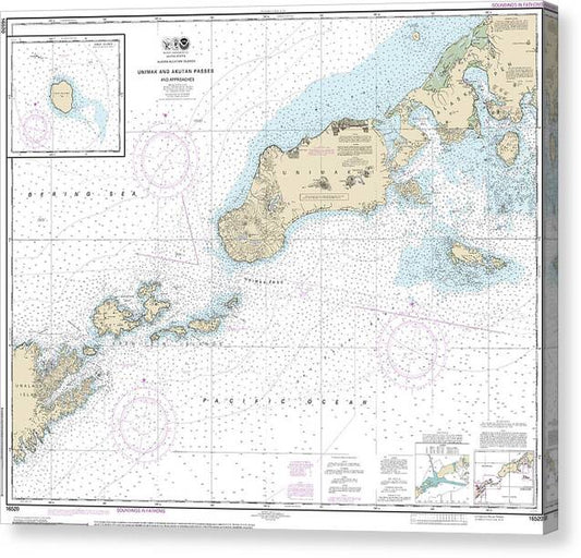 Nautical Chart-16520 Unimak-akutan Passes-approaches, Amak Island - Canvas Print