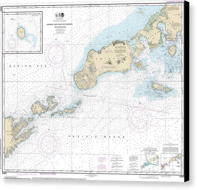 Nautical Chart-16520 Unimak-akutan Passes-approaches, Amak Island - Canvas Print