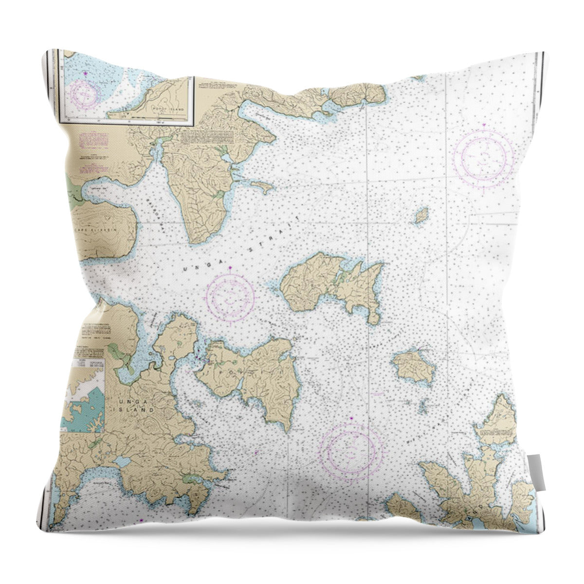 Nautical Chart-16553 Shumagin Islands-nagai I-unga I, Delarof Harbor, Popof Strait, Northern Part - Throw Pillow