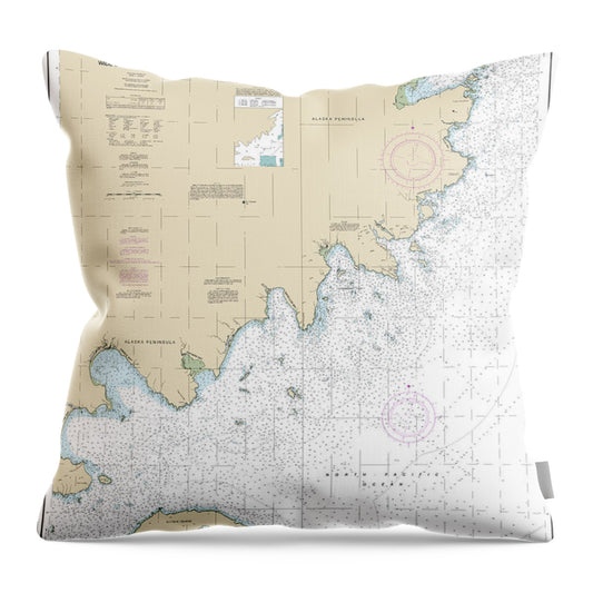 Nautical Chart-16568 Wide Bay-cape Kumlik, Alaska Pen - Throw Pillow
