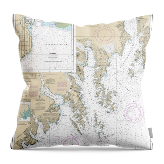 Nautical Chart-16682 Cape Resurrection-two Arm Bay, Seward - Throw Pillow