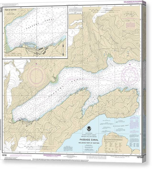 Nautical Chart-16706 Passage Canal Incl Port-whittier, Port-whittier - Canvas Print