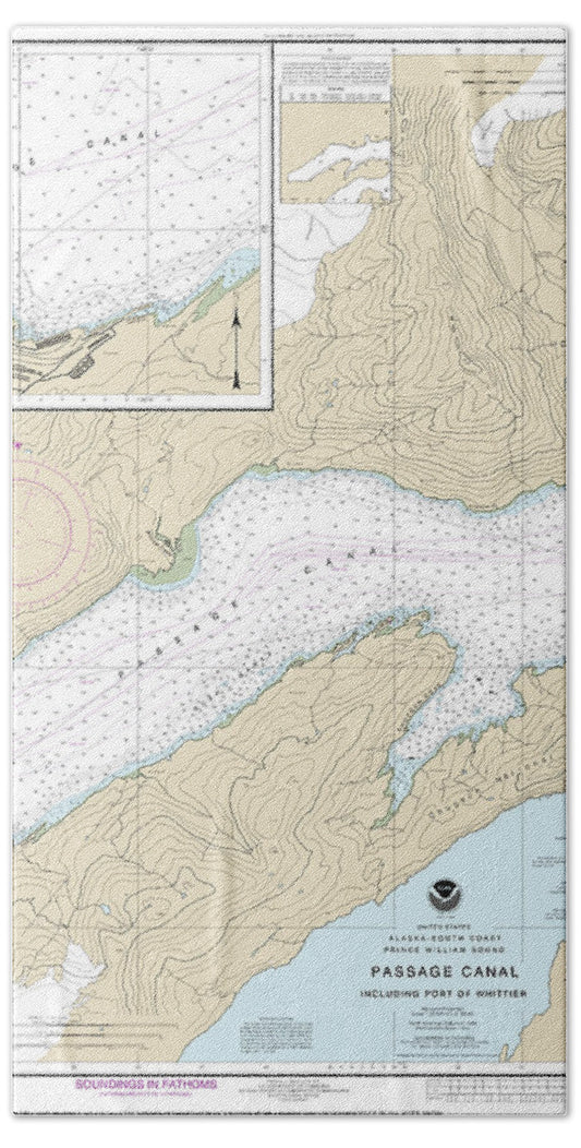 Nautical Chart-16706 Passage Canal Incl Port-whittier, Port-whittier - Bath Towel