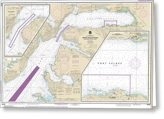 Nautical Chart-16707 Prince William Sound-valdez Arm-port Valdez, Valdez Narrows, Valdez-valdez Marine Terminal - Greeting Card
