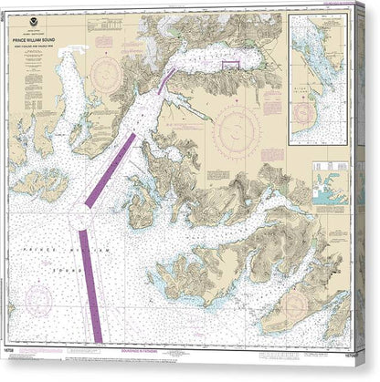 Nautical Chart-16708 Prince William Sound-port Fidalgo-valdez Arm, Tatitlek Narrows - Canvas Print