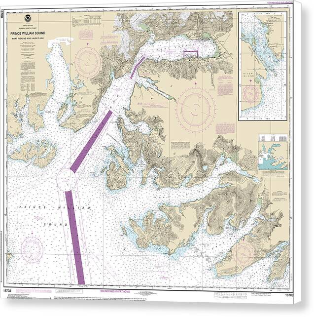 Nautical Chart-16708 Prince William Sound-port Fidalgo-valdez Arm, Tatitlek Narrows - Canvas Print