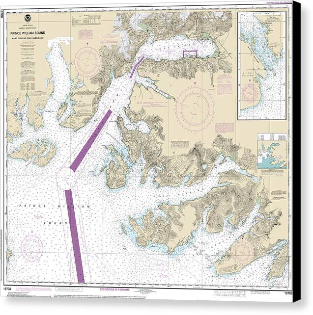 Nautical Chart-16708 Prince William Sound-port Fidalgo-valdez Arm, Tatitlek Narrows - Canvas Print