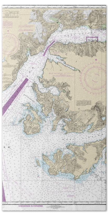 Nautical Chart-16708 Prince William Sound-port Fidalgo-valdez Arm, Tatitlek Narrows - Bath Towel