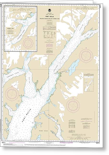Nautical Chart-16711 Port Wells, Including College Fiord-harriman Fiord - Greeting Card