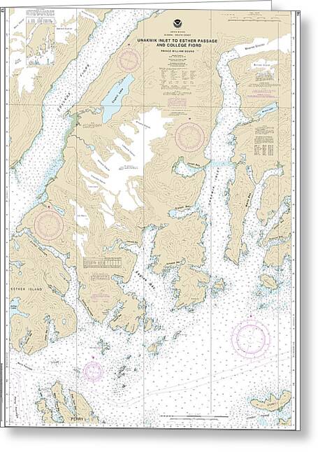 Nautical Chart-16712 Unakwik Inlet-esther Passage-college Fiord - Greeting Card