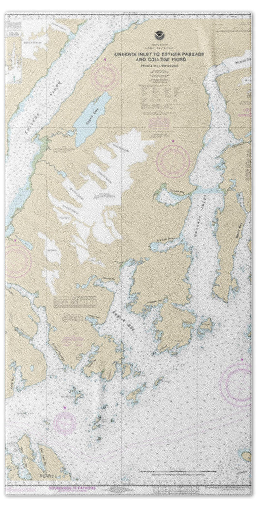 Nautical Chart-16712 Unakwik Inlet-esther Passage-college Fiord - Bath Towel