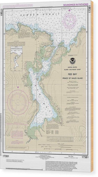 Nautical Chart-17381 Red Bay, Prince-wales Island - Wood Print