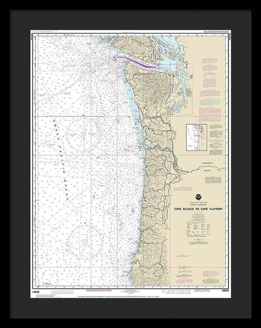 Nautical Chart-18003 Cape Blanco-cape Flattery - Framed Print
