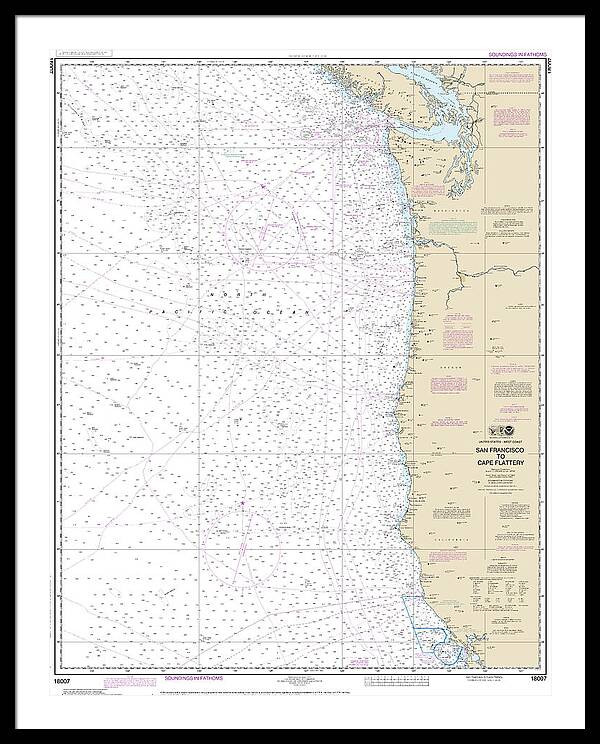 Nautical Chart-18007 San Francisco-cape Flattery - Framed Print