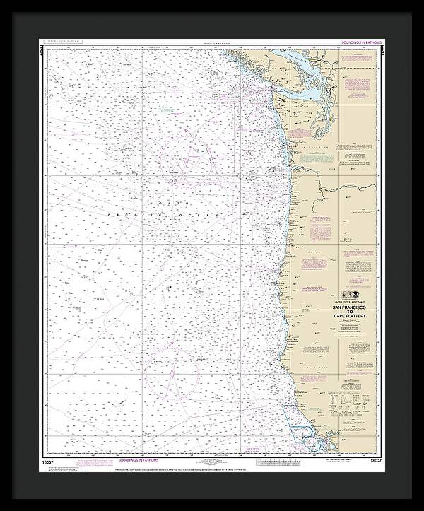 Nautical Chart-18007 San Francisco-cape Flattery - Framed Print
