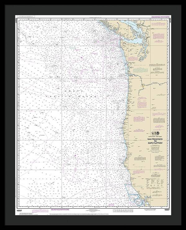 Nautical Chart-18007 San Francisco-cape Flattery - Framed Print