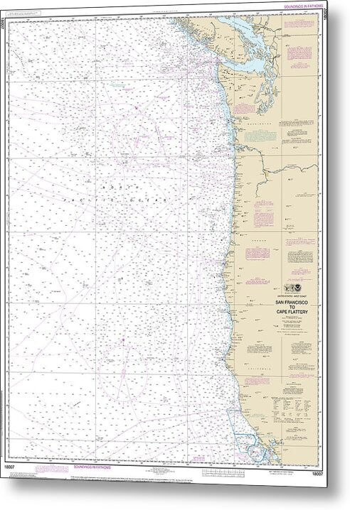Nautical Chart-18007 San Francisco-cape Flattery - Metal Print