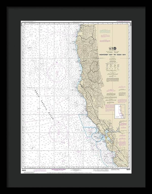 Nautical Chart-18010 Monterey Bay-coos Bay - Framed Print