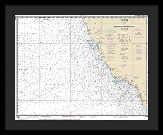 Nautical Chart-18020 San Diego-cape Mendocino - Framed Print