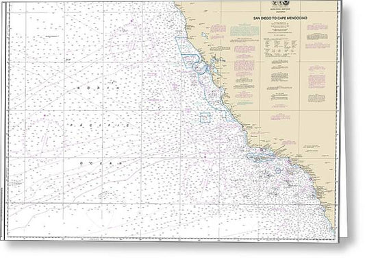 Nautical Chart-18020 San Diego-cape Mendocino - Greeting Card