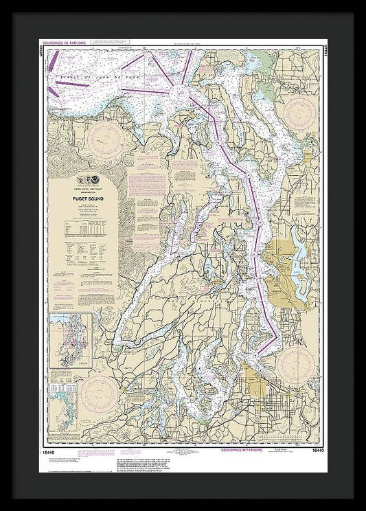 Nautical Chart-18440 Puget Sound - Framed Print