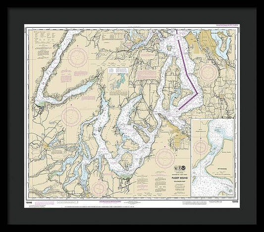 Nautical Chart-18448 Puget Sound-southern Part - Framed Print