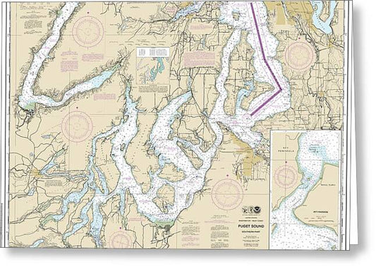 Nautical Chart-18448 Puget Sound-southern Part - Greeting Card