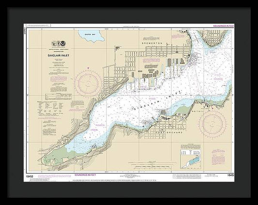 Nautical Chart-18452 Sinclair Inlet - Framed Print