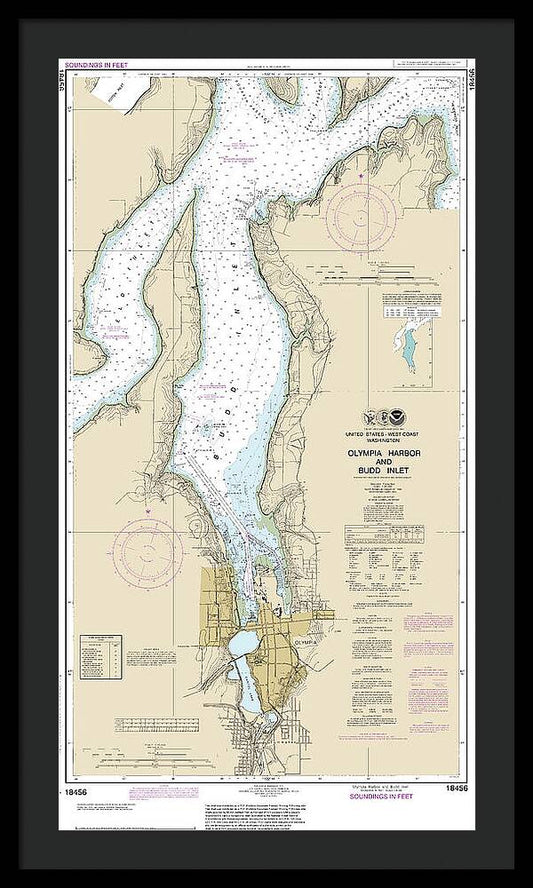 Nautical Chart-18456 Olympia Harbor-budd Inlet - Framed Print