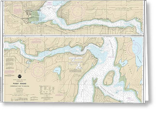 Nautical Chart-18457 Puget Sound-hammersley Inlet-shelton - Greeting Card