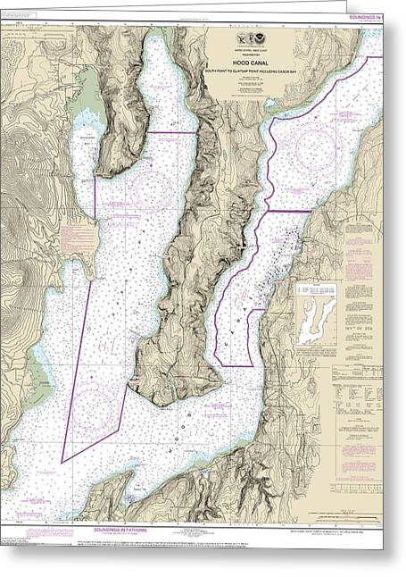 Nautical Chart-18458 Hood Canal-south Point-quatsap Point Including Dabob Bay - Greeting Card