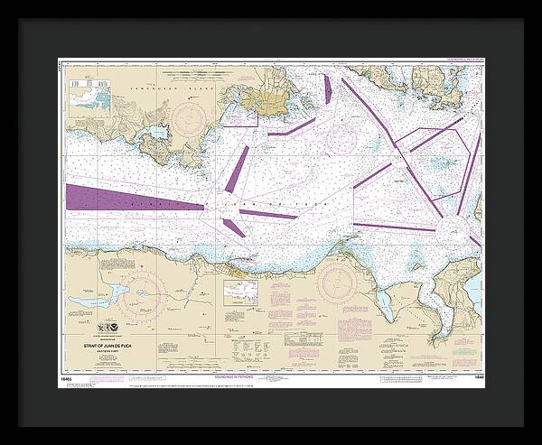 Nautical Chart-18465 Strait-juan De Fuca-eastern Part - Framed Print