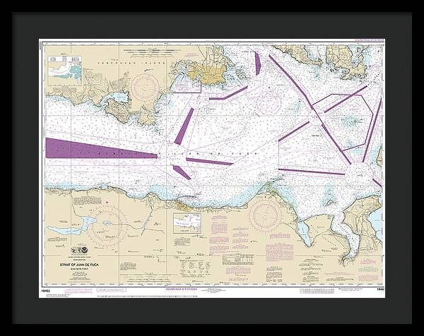 Nautical Chart-18465 Strait-juan De Fuca-eastern Part - Framed Print