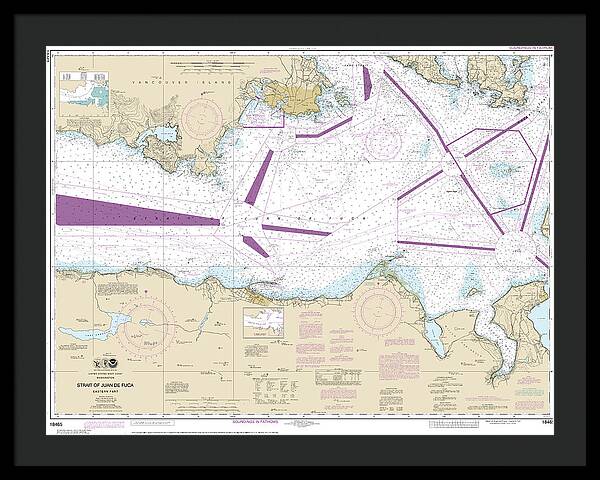 Nautical Chart-18465 Strait-juan De Fuca-eastern Part - Framed Print
