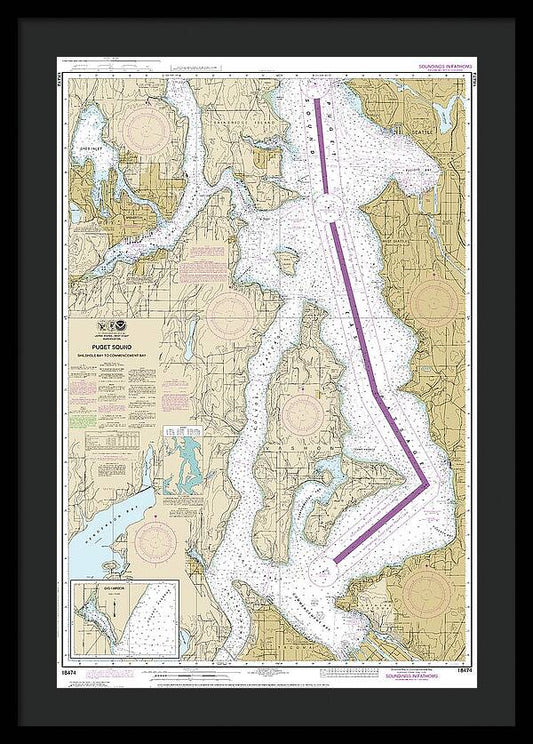 Nautical Chart-18474 Puget Sound-shilshole Bay-commencement Bay - Framed Print