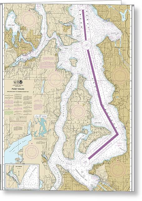 Nautical Chart-18474 Puget Sound-shilshole Bay-commencement Bay - Greeting Card