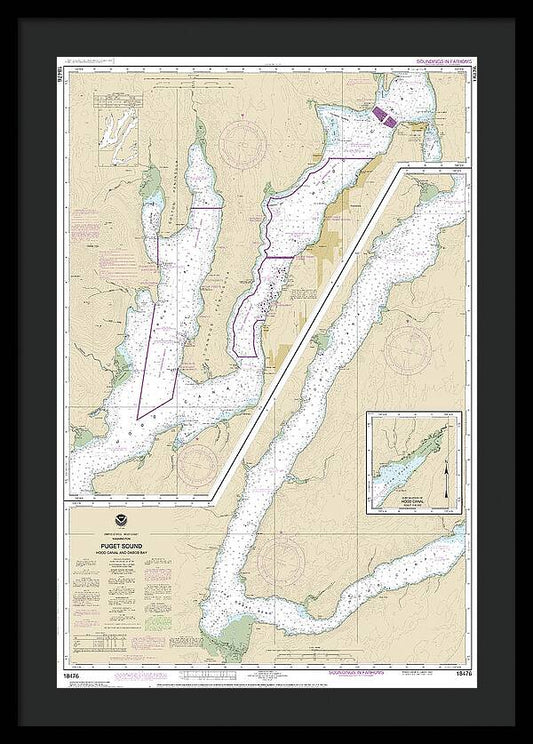 Nautical Chart-18476 Puget Sound-hood Canal-dabob Bay - Framed Print