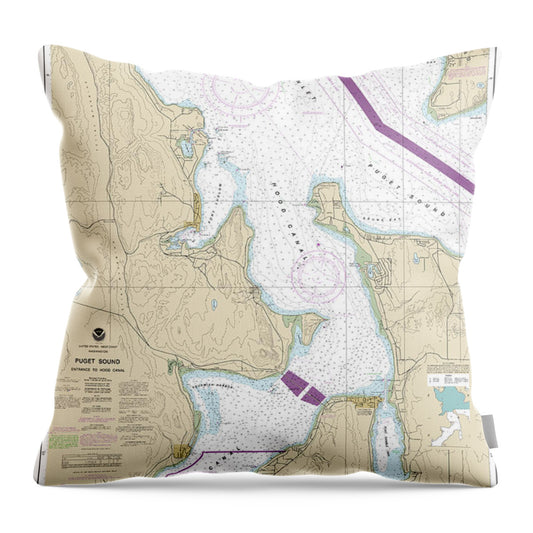 Nautical Chart-18477 Puget Sound-entrance-hood Canal - Throw Pillow
