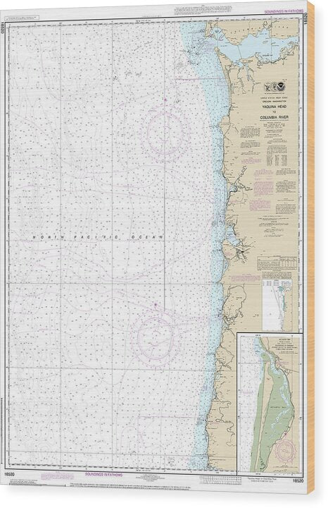 Nautical Chart-18520 Yaquina Head-columbia River, Netarts Bay - Wood Print