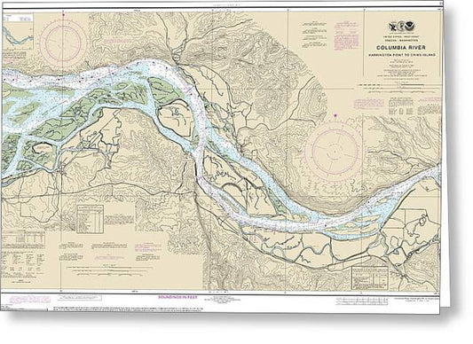 Nautical Chart-18523 Columbia River Harrington Point-crims Island - Greeting Card